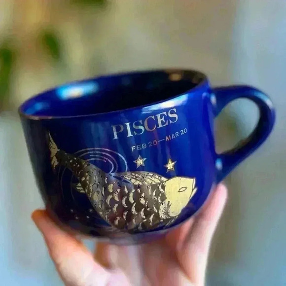 Zodiac Pisces Cobalt Blue & Gold Metallic Mug | Extra-Large Soup or Coffee Mug - Picture 1 of 8